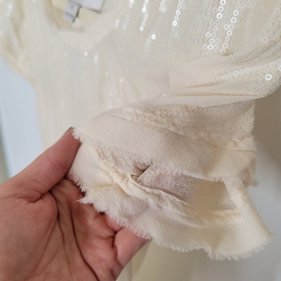 Brochu Walker Sheer Silk Chevron Sequins Pattern Blouse Small Shimmer Beige - Picture 11 of 15